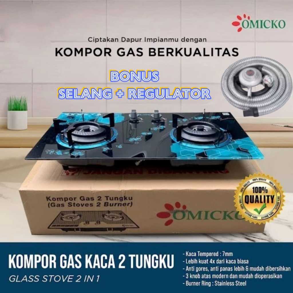 KOMPOR GAS KACA TANAM OMICKO 2 TUNGKU KT-012 FULL BURNER