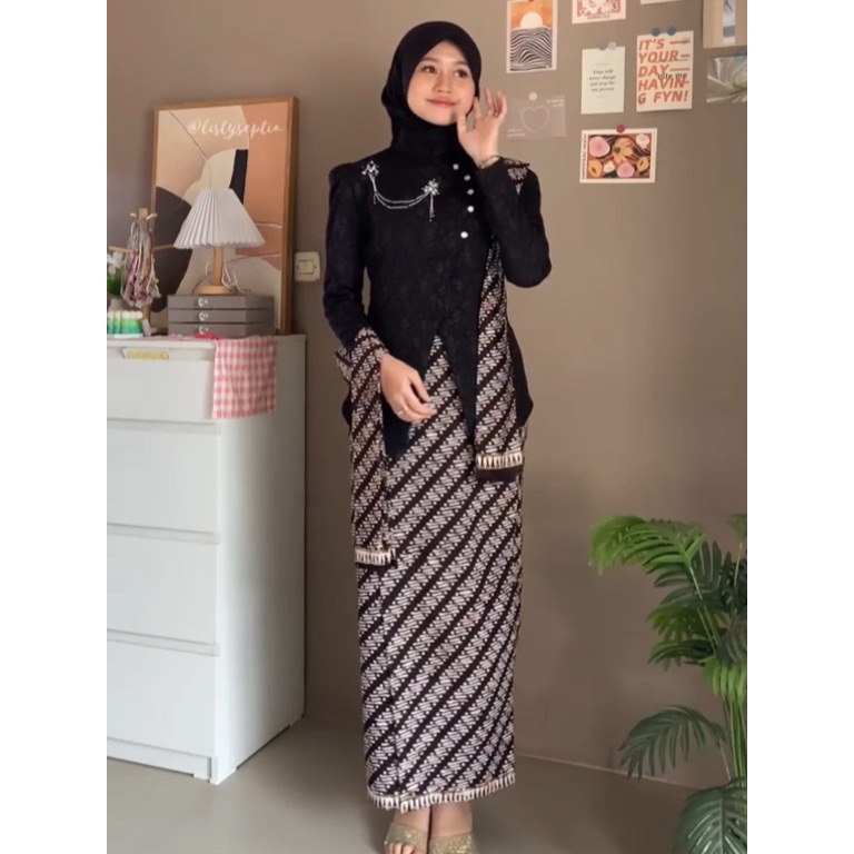 DALOLODA Set kebaya Fuji Janggan Modern Kutu baru Batik Jumbo hitam