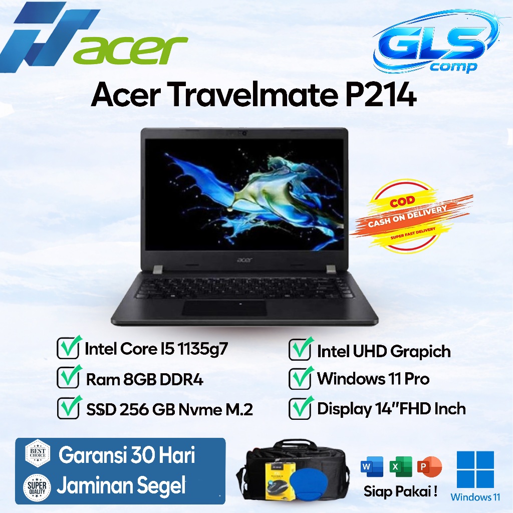 Laptop Acer Travelmate P214 Core i5 Gen 11 RAM 8GB SSD 256GB - Second Mulus Bergaransi Murah
