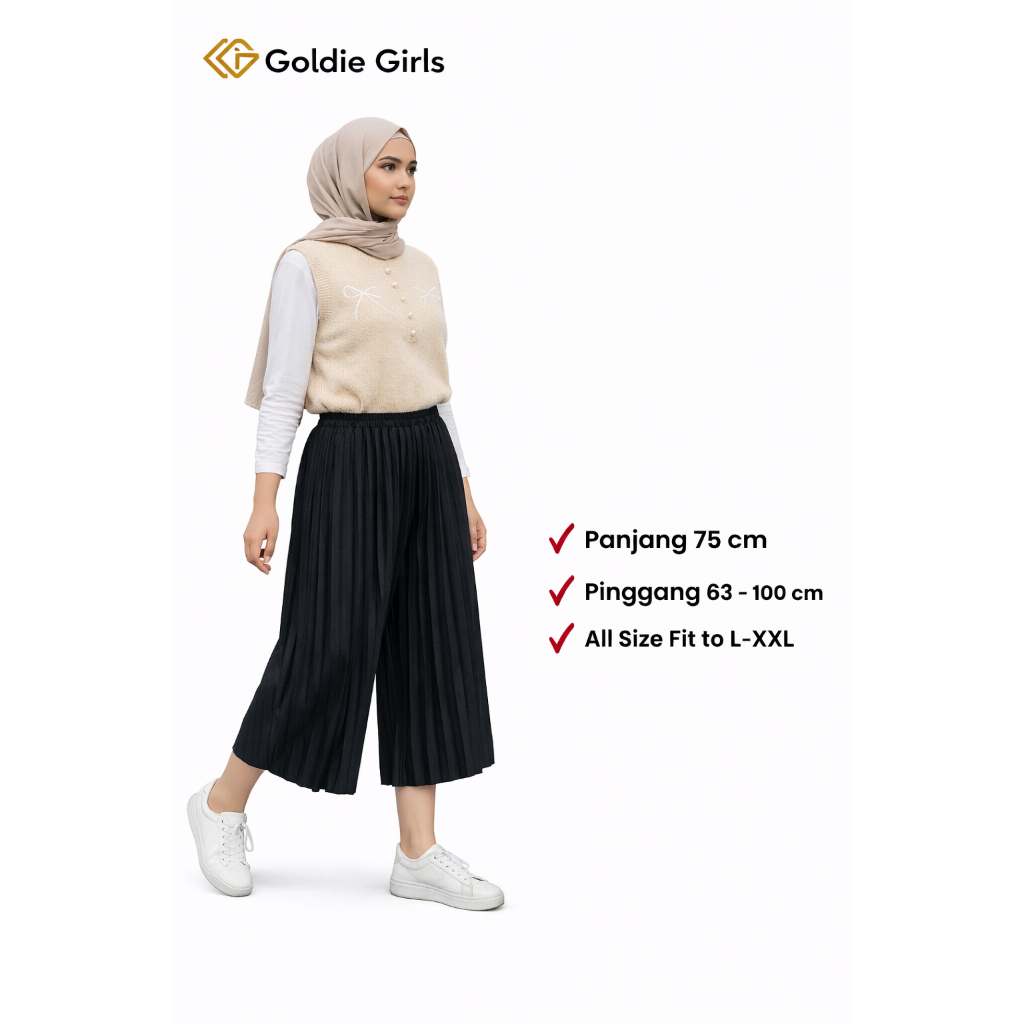 Celana Kulot Plisket Wanita Bludru Panjang - Kulot Panjang Wanita - Kulot Hitam - Kulot Jumbo