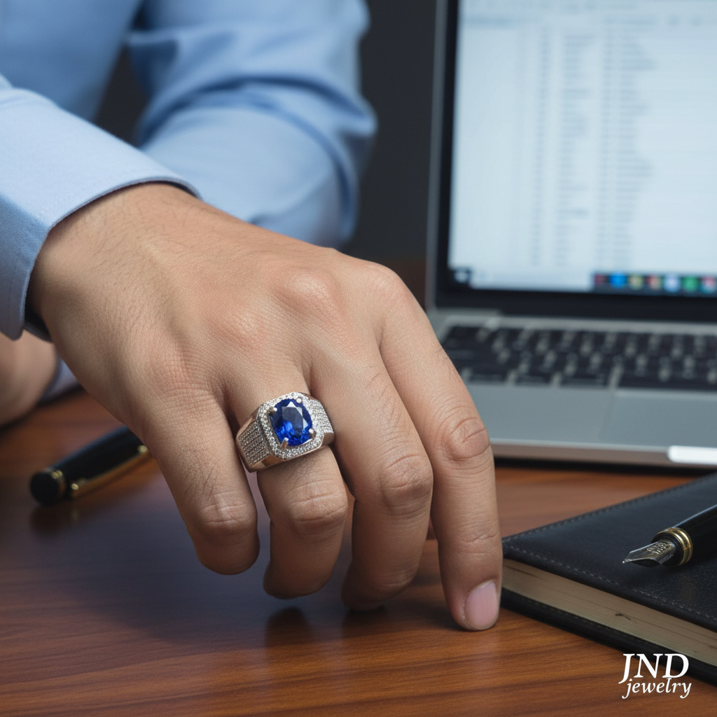 Cincin Pria Blue Safir JND Jewelry | Suasa Asli Lapis Emas | Custom Gold Rosegold Silver