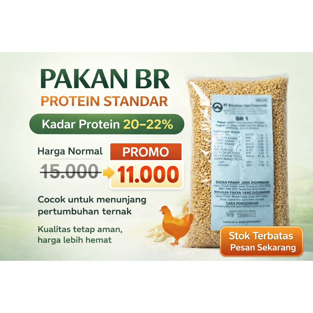 Pakan Ayam Broiler Starter Protein 20% - 22% | Pakan BR Murah Berkualitas 1 kg