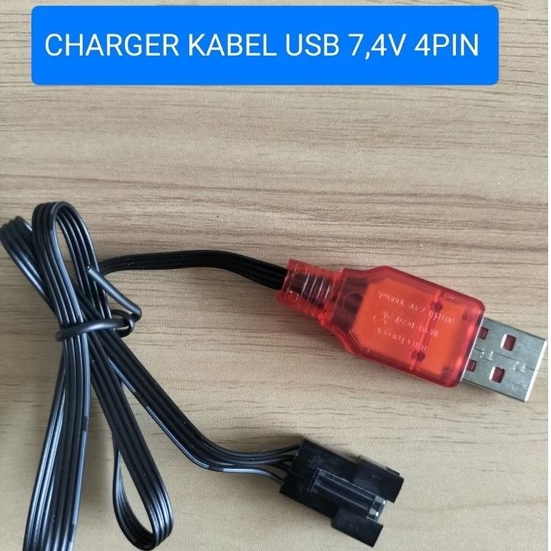 Charger Mobil Remote Control RC 7,4V 4Pin 4 kabel charger USB Lampu Indikator Toys