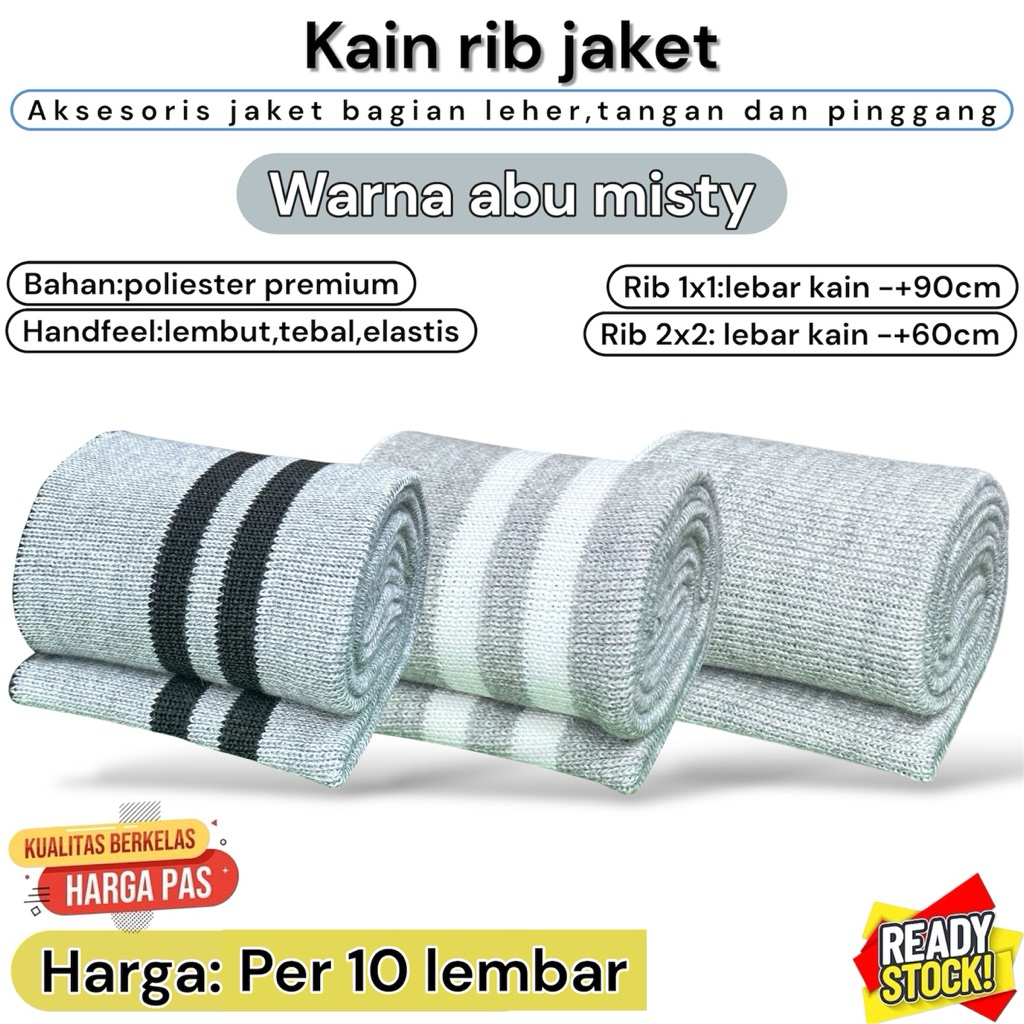 kain rib/bur 1x1 babat 2x2 warna Abu polos dan motif premium tebal