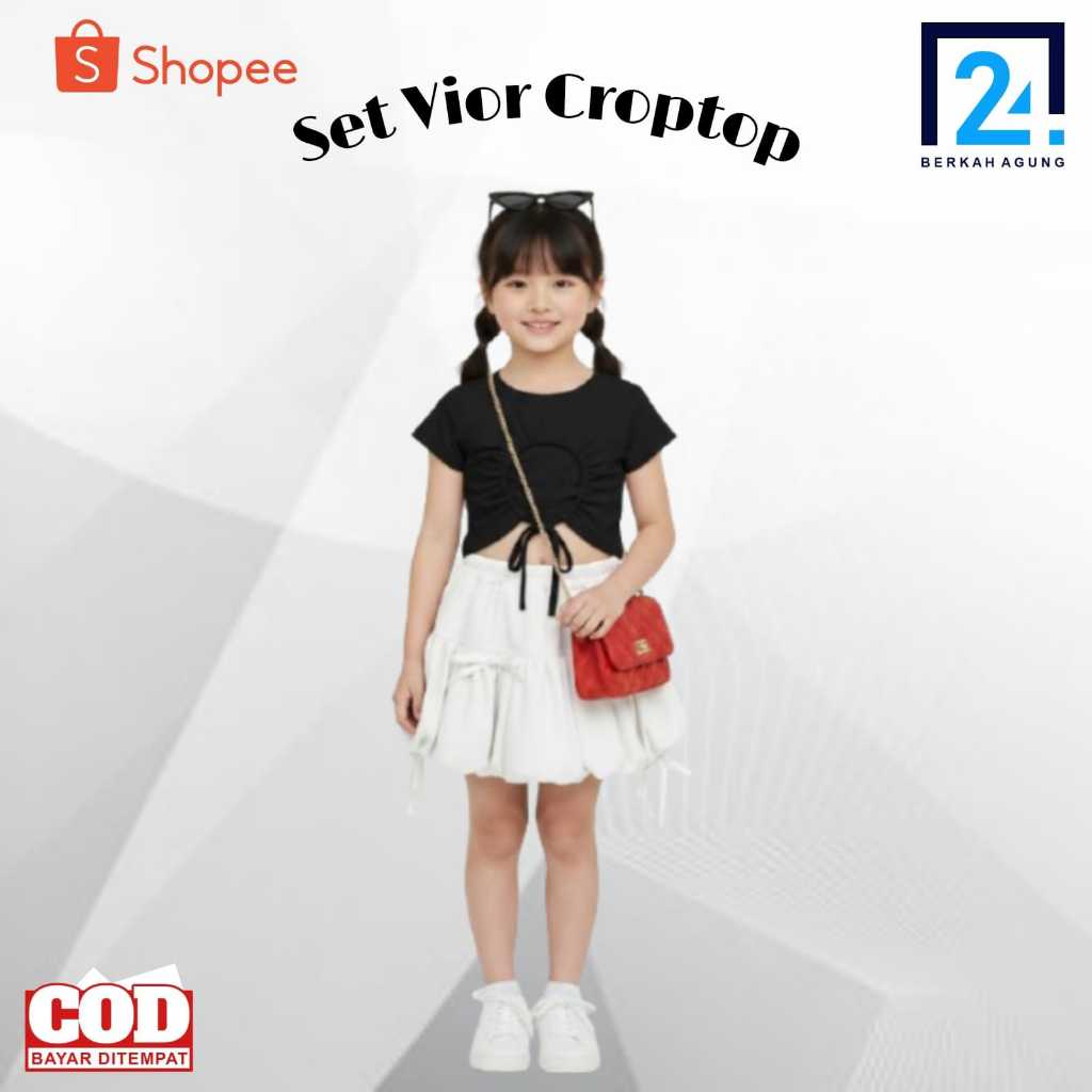Setelan Anak Perempuan Vior Crop Top Baju anak Perempuan 1-6 Tahun
