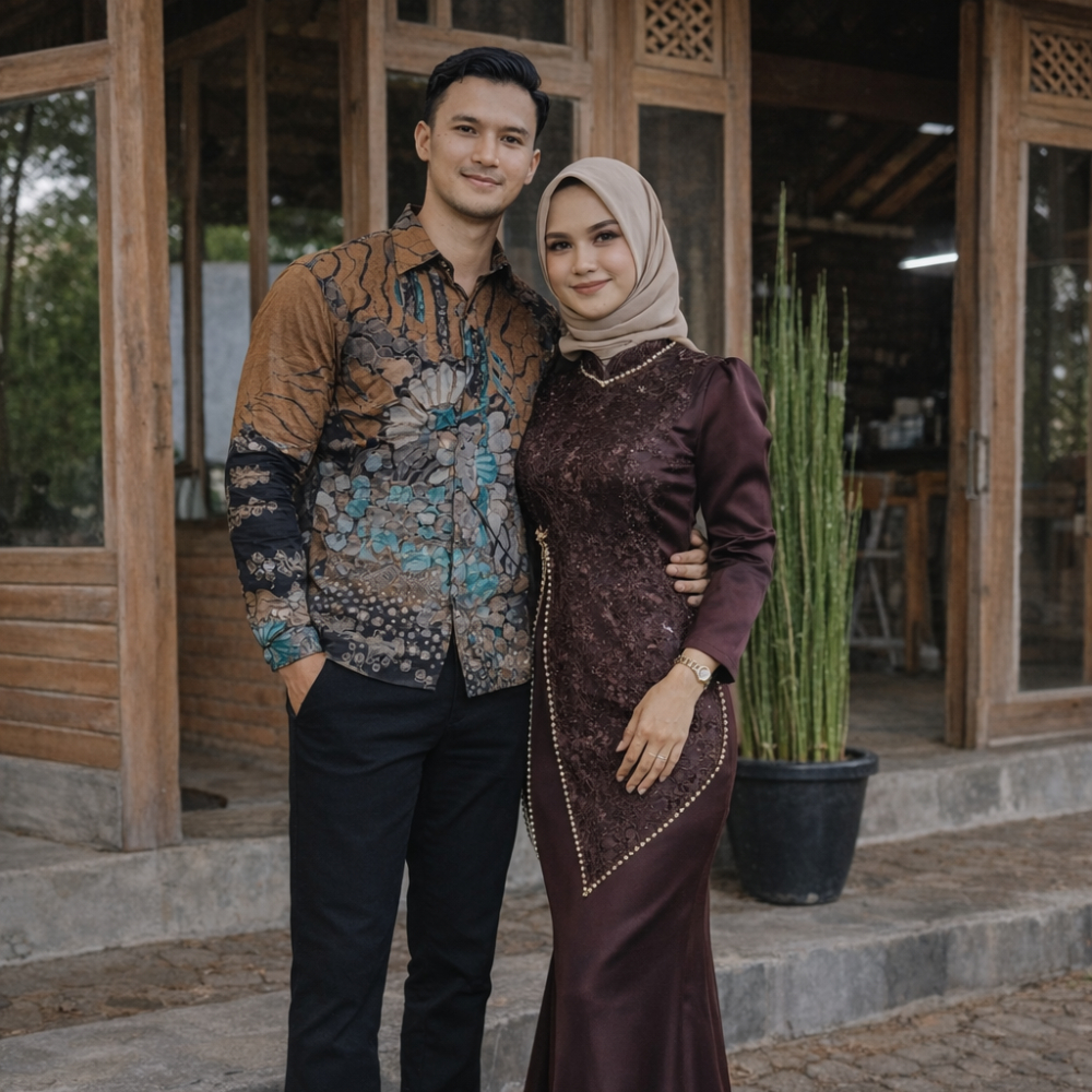COUPLE PESTA KONDANGAN DRESS SATIN MAXMARA SET KEMEJA BATIK PREMIUM READY JUMBO XXL MEWAH PASANGAN C