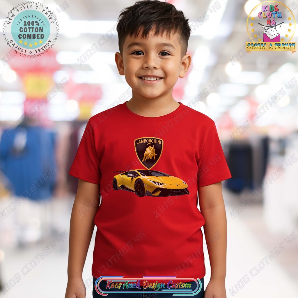 Kaos Anak Tshirt Anak Pakaian Anak Laki-laki & Perempuan Kustom Design Mobil Lamborghini