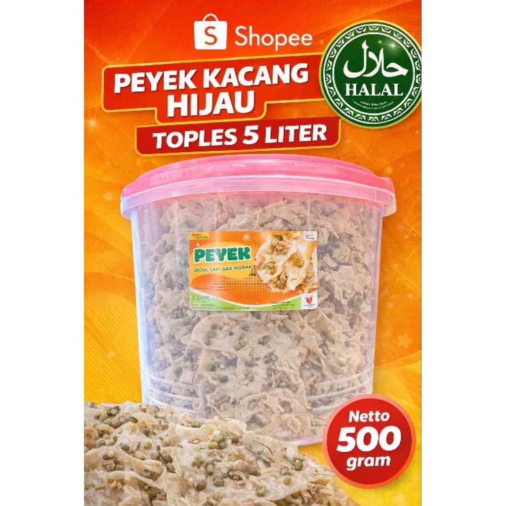 Peyek Jadul.id - Peyek Kacang Hijau Toples 5 Liter | Peyek Kacang Ijo | Rempeyek Kacang Ijo | Peyek 