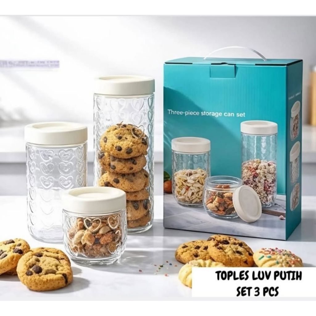 TOPLES KACA ISI 3 LUV PUTIH/ TOPLES KACA LEBARAN