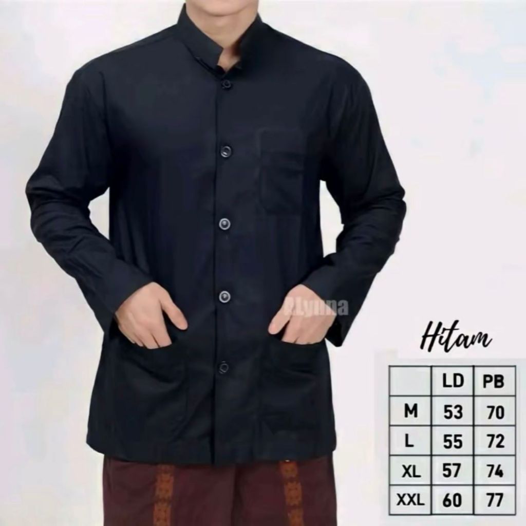 Baju Koko Pria Dewasa Lengan Panjang Koko Habaib Koko Haibah Model Ammu Hitam Putih Navy Bahan Katun