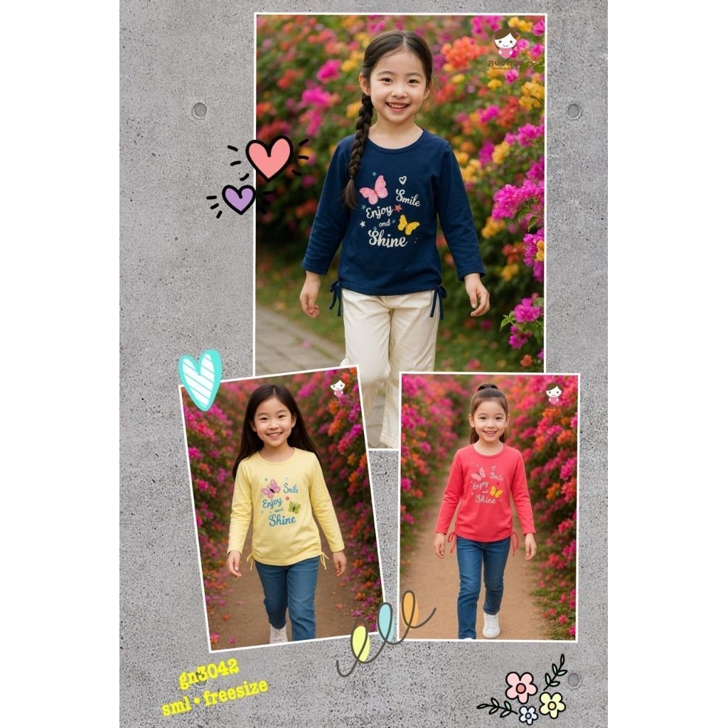 atasan anak cewe/kaos panjang louisa/genne/kaos lengan panjang  import/baju lengan pnjang anak cew/k