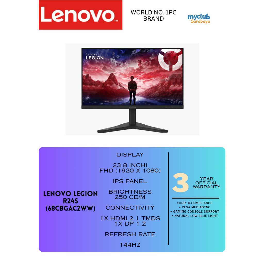 Lenovo Gaming Monitor R24s 144 hz