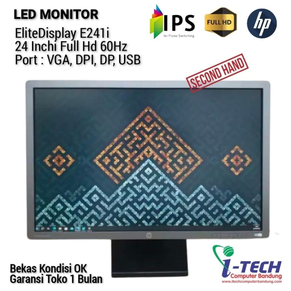 LED MONITOR HP ELIT DISPLAY E241i| HP 230tm | 23" 24" | FULL HD BEKAS KONDISI NORMAL.