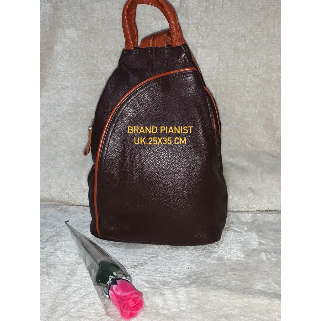 Brand Pianist Preloved Ransel kulit wanita banyak ruang