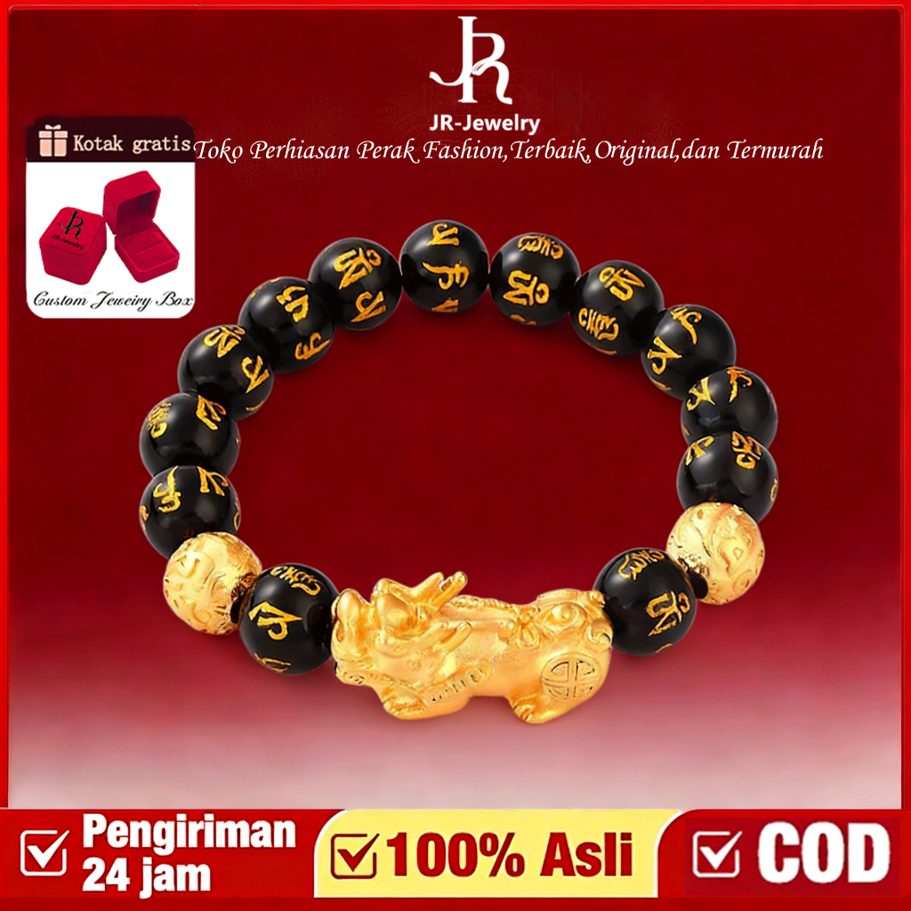 JUST RIGHT Gelang Emas Jewelry Aesthetic Budha Manik Simbul Keberuntungan pria Asli Gelang Doa Naga 