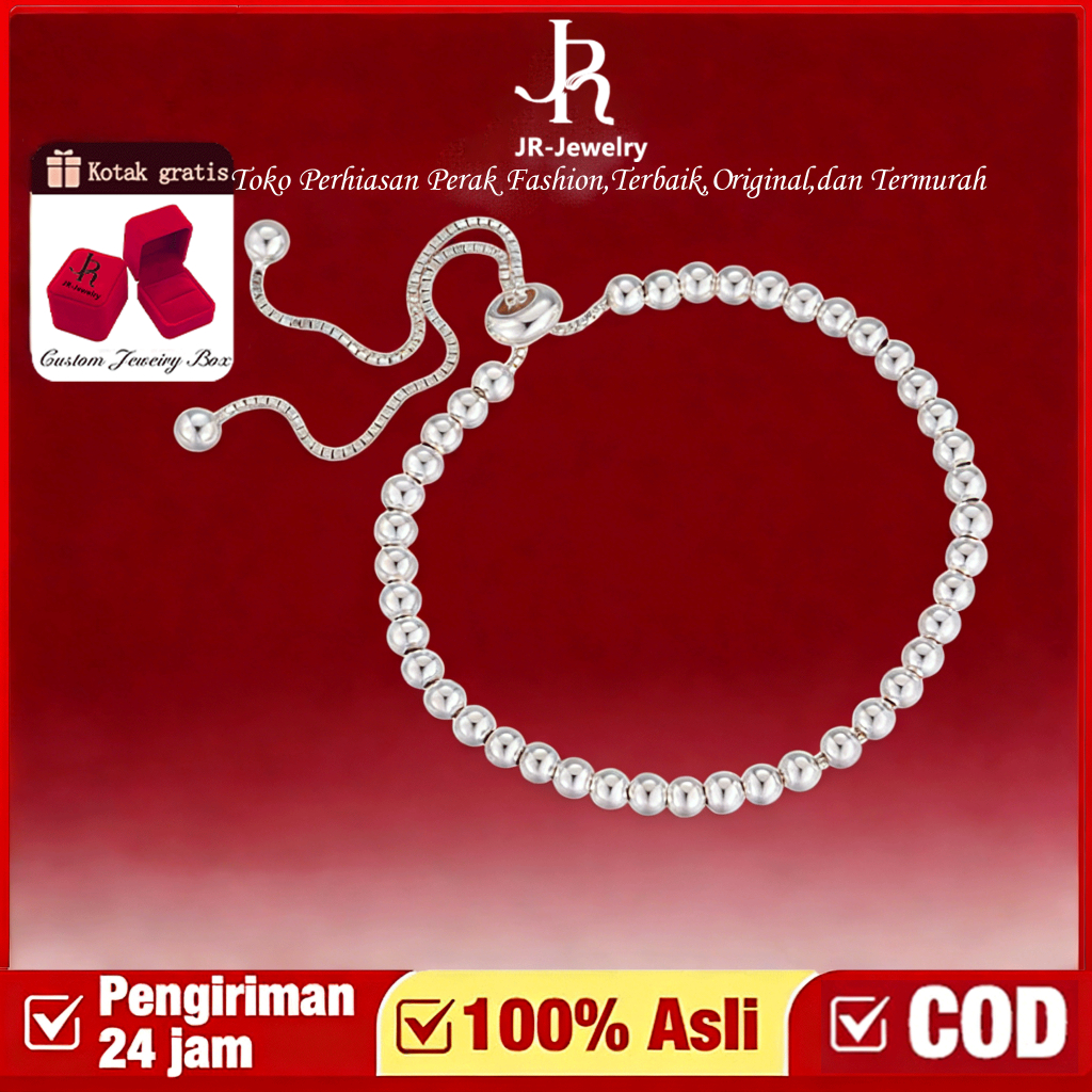 JUST RIGHT Gelang Manik-manik Perak Murni S925 Gaya Korea Tarik Kustom untuk Pria dan Wanita, Perhia