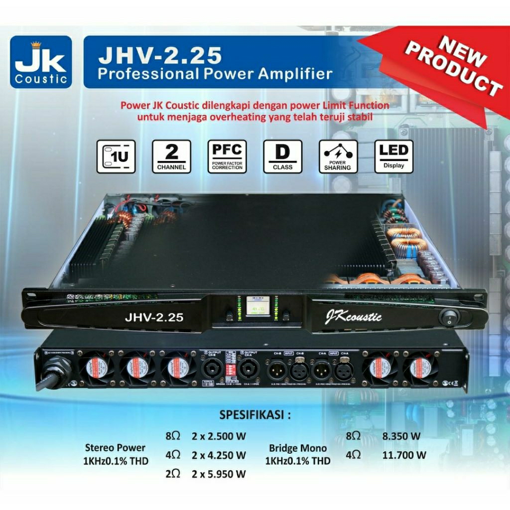 Power Amplifier Jk Coustic JHV-2.25 Original class D 2x2500watt