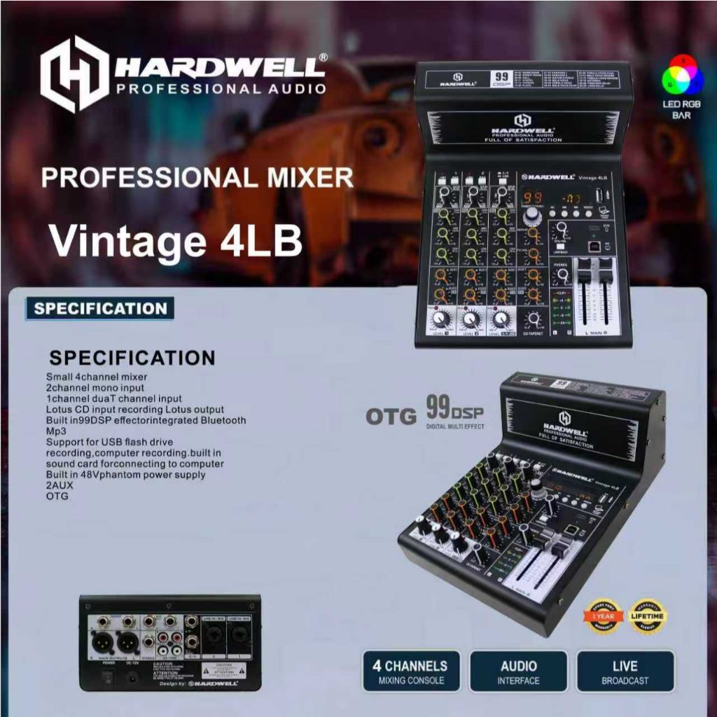 MIXER Hardwell Vintage 4LB Mixer 4 Ch Bluetooth USB