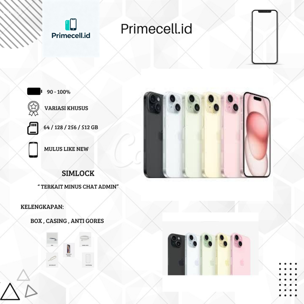 iPhone 15-15plus Inter Second – Ori 100% Fullset | Mulus Minus | Lancar Game/Live/Video | 128/256/51