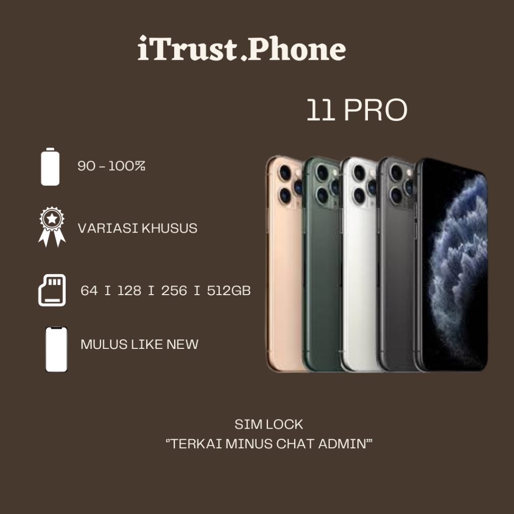 iphone 11 PRO Second Fullset 100% Ori – Bisa Game/Live/Video– Minus–  64GB/256GB/512GB Kondisi Mulus