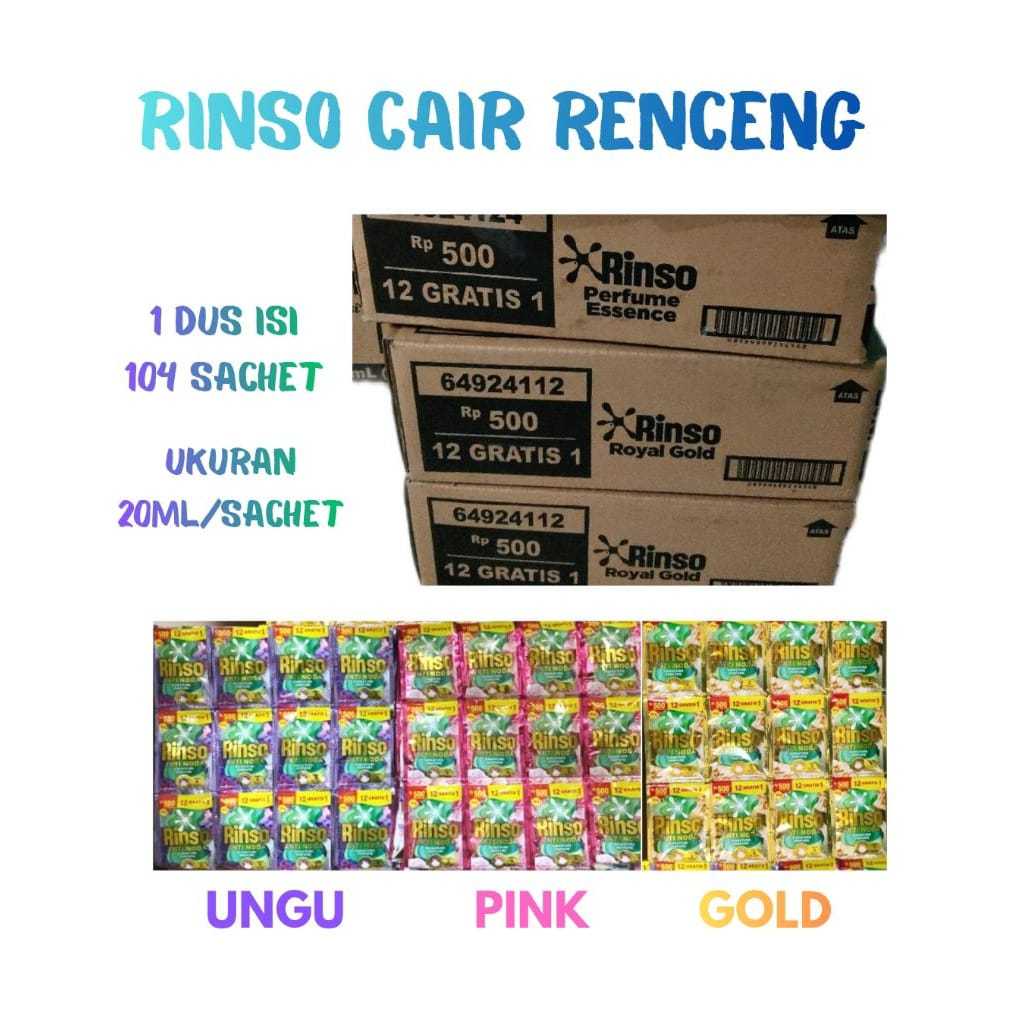 RINSO Cair Sachet 20ml Membersihkan Noda 5 Jenis Wangi Pink Rose Ungu Perfume