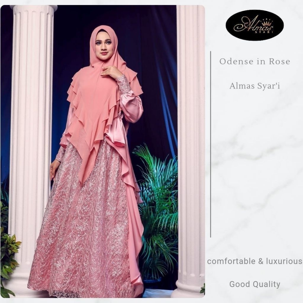 Gamis Syari Pesta Set Khimar Premium Original Branded. Baju Muslim Wanita. Baju Muslim Lebaran. Kado