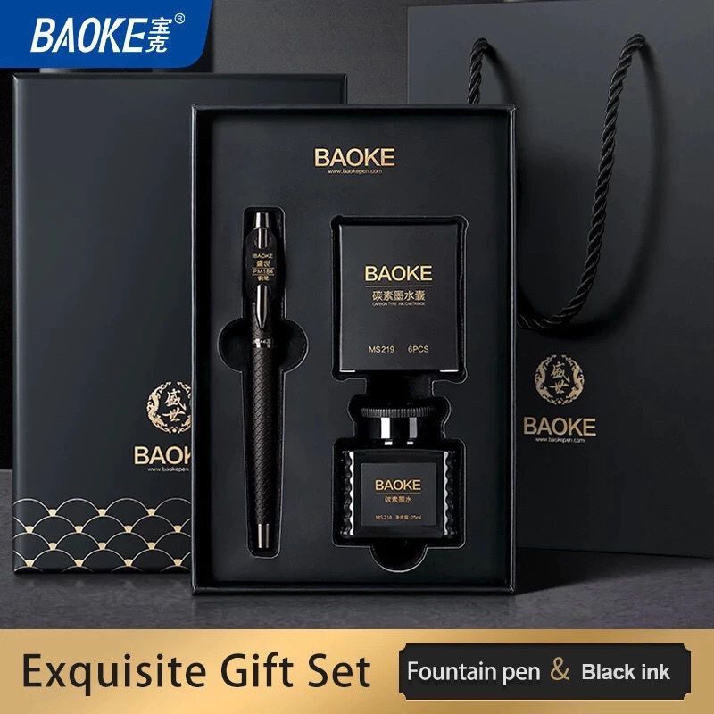 Luxury Fountain Pen Gift Set Baoke T20 Iridium Tip Black Ink Pena Fountain Premium Baoke Shengshi
