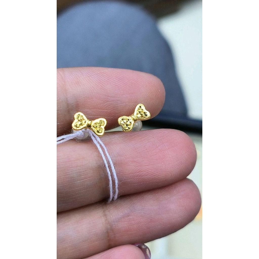 GIWANG ANTING EMAS TUSUK MAS 24K 24 KARAT 24KARAT BENTUK PITA RIBBON CANTIK MANIS SEKALI