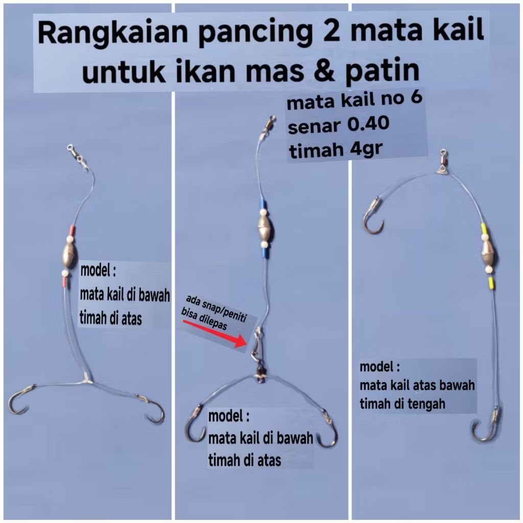 Rangkaian Pancing Ikan Mas dan Patin 2 Mata Kail