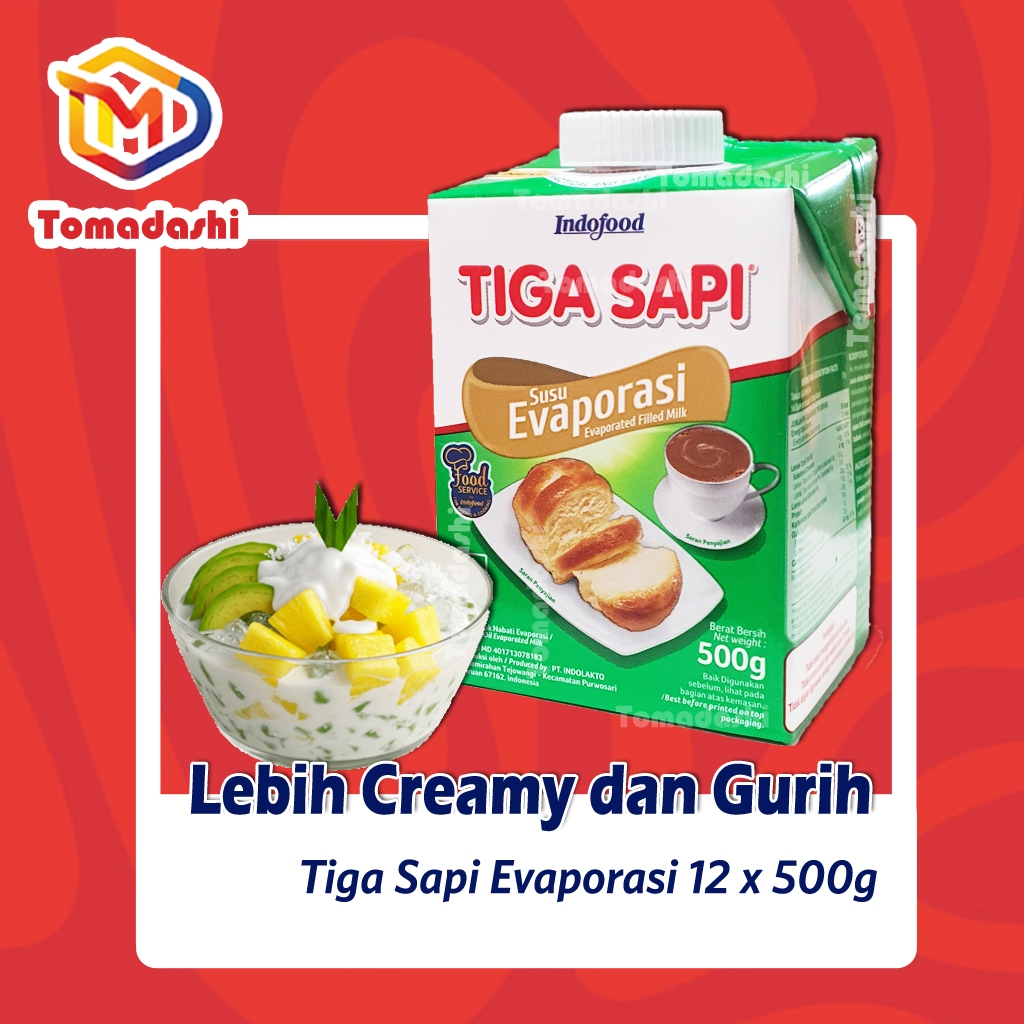 Tiga Sapi Susu Evaporasi 500gr × 12 (1 Dus)