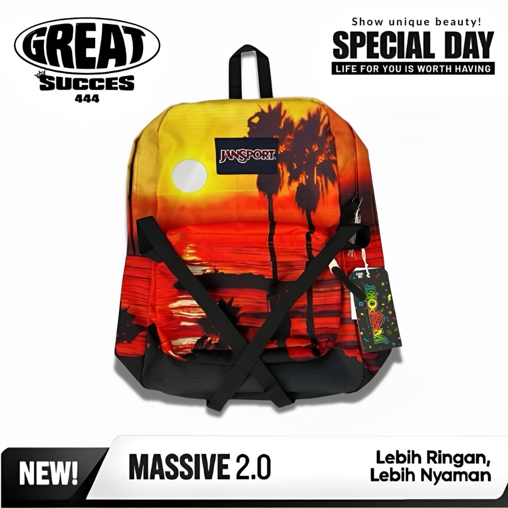 GREATSUCCES - TAS JANSPORT SUNSET BACKPACK ORIGINAL SUPERBREAK - JANSPORT TROPICAL BEACH - TAS RANSE