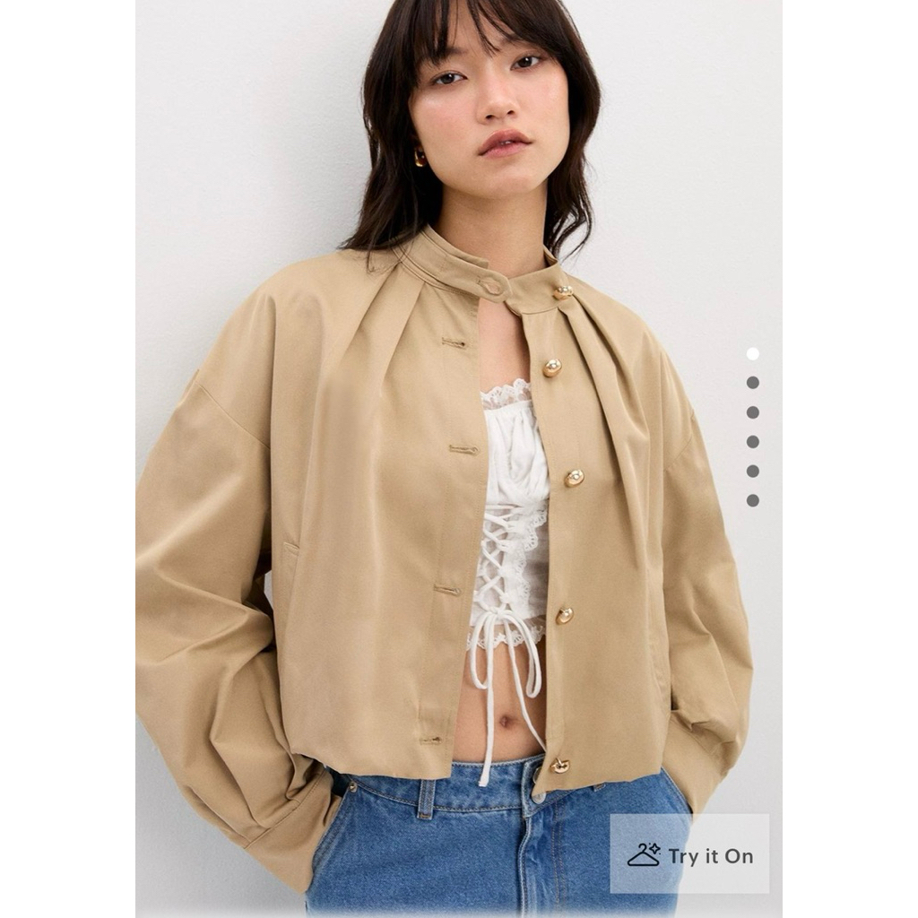 Pomelo Bangkok - Pleated Cropped Jacket - Brownn