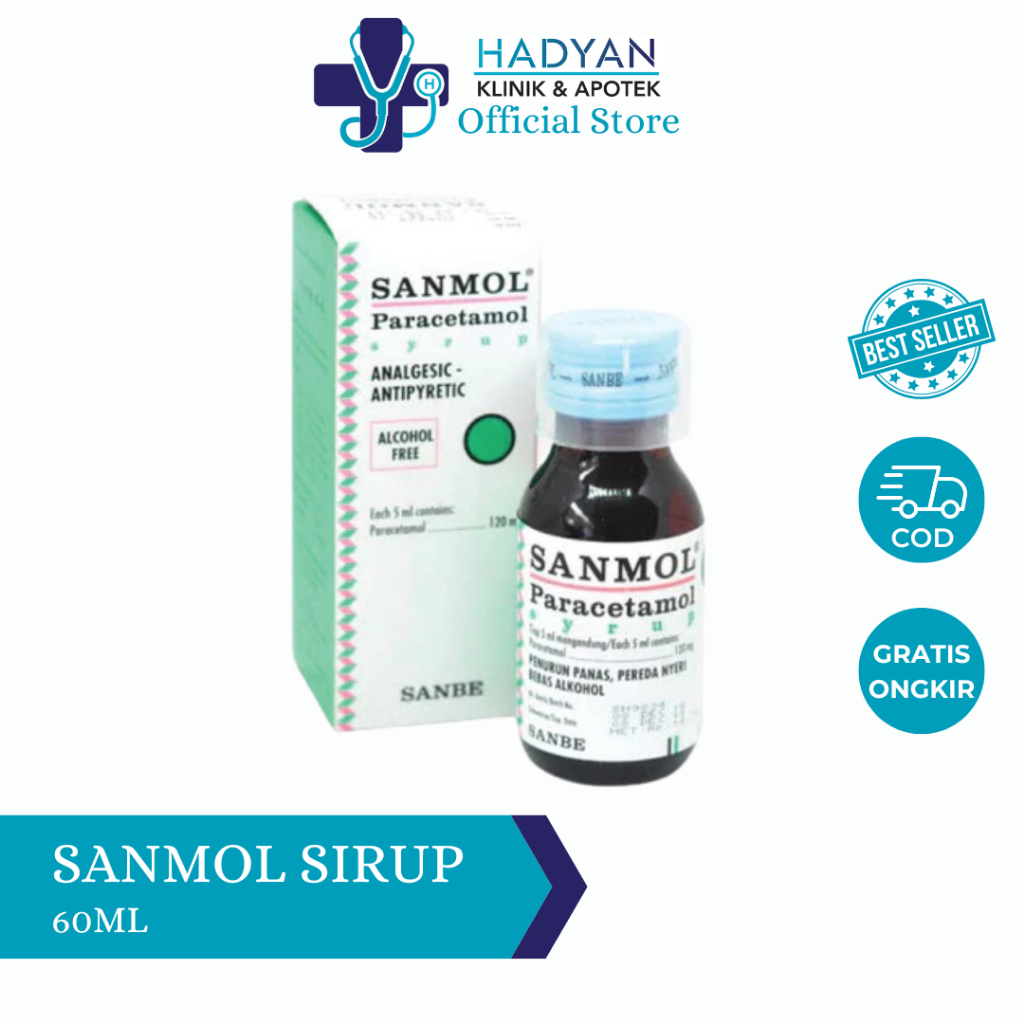 Sanmol Paracetamol Sirup 60 ml Original – Penurun Demam & Pereda Nyeri untuk Anak dan Dewasa