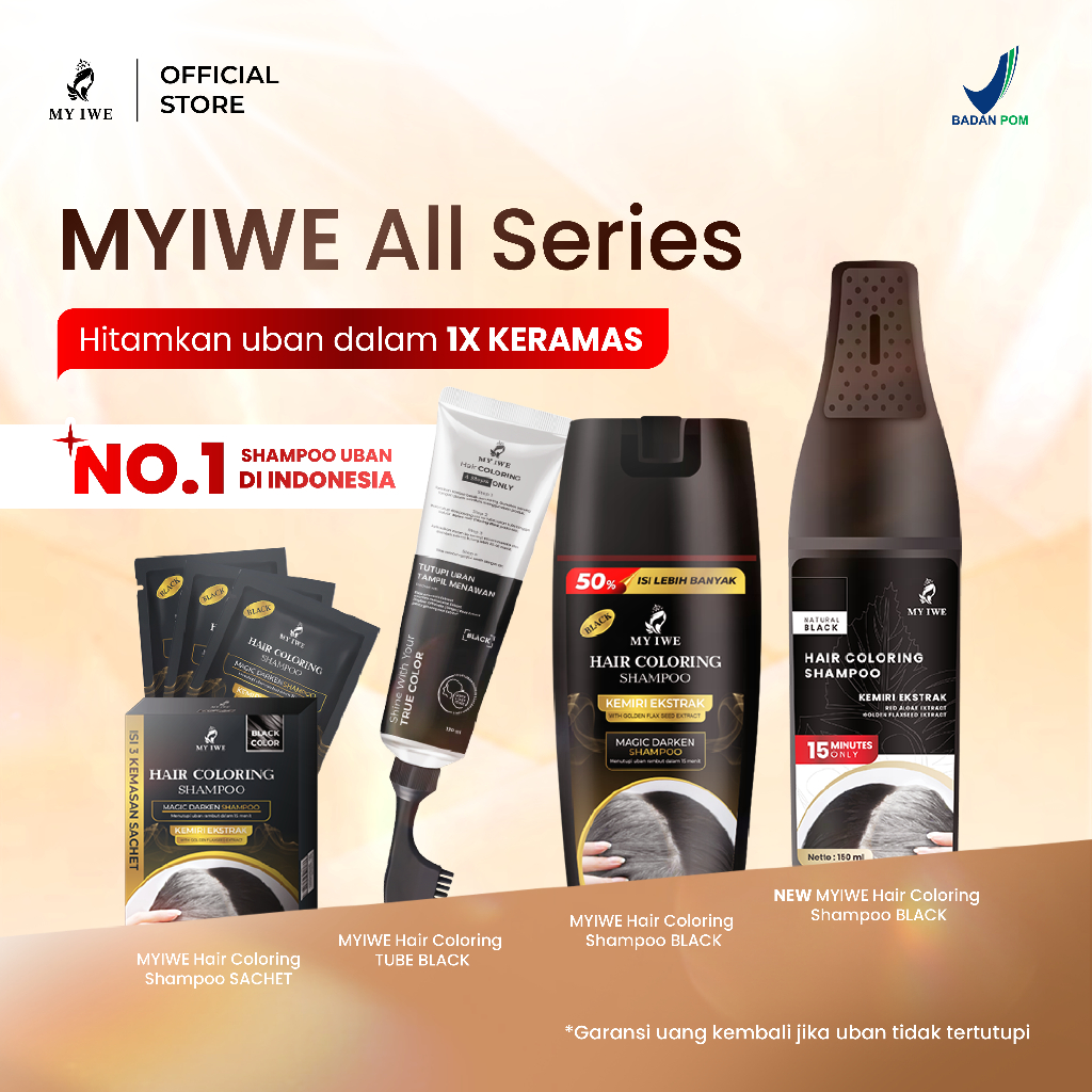 Myiwe Hair Coloring Shampoo Penghitam Rambut Uban All Series - New Look/Baru, Botol, Sachet, Tube/Si