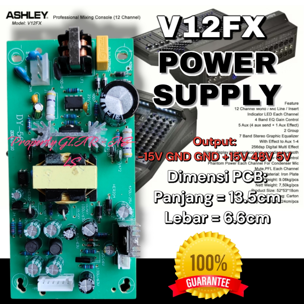 POWER SUPPLY MIXER ASHLEY V12FX v 12 fx v 12fx