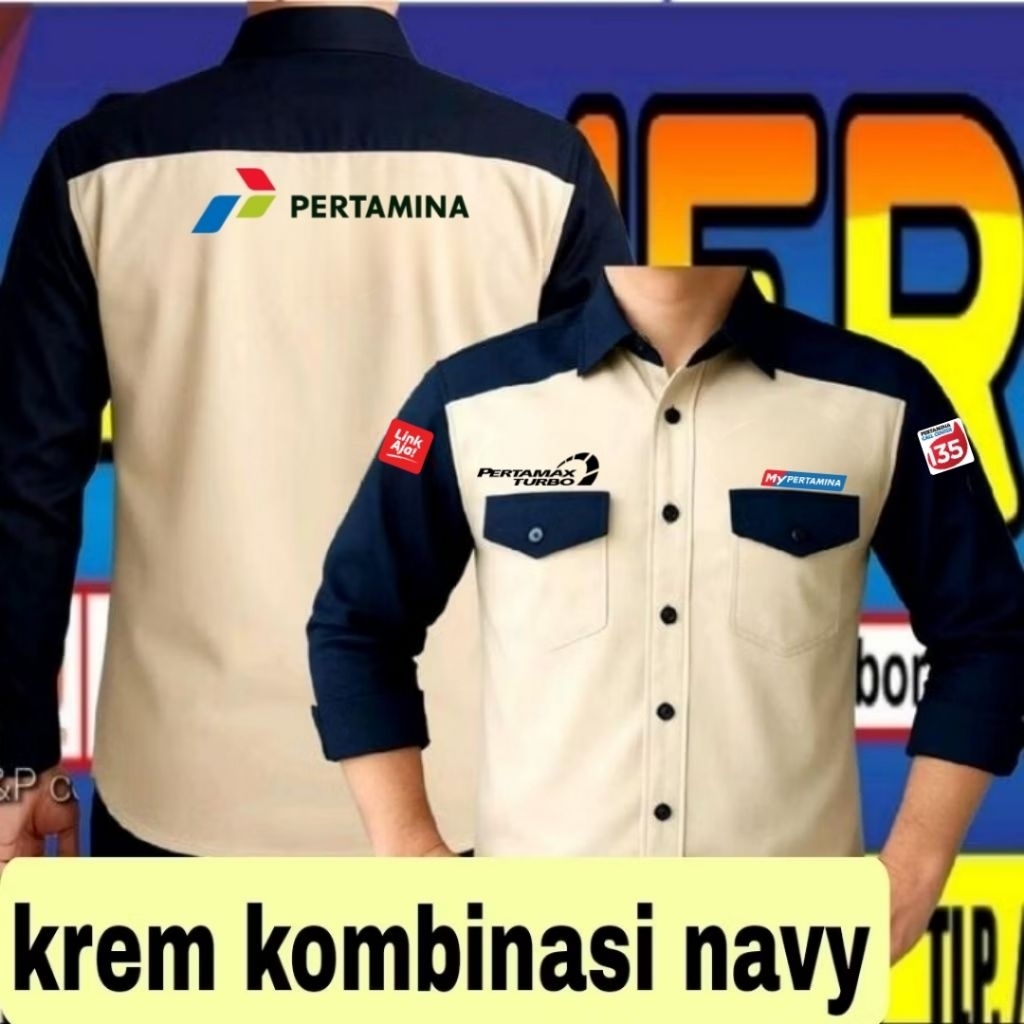 krem kombinasi kemeja my Pertamina Pertamax turbo Baju my Pertamina Pertamax turbo kemeja Pertamax t