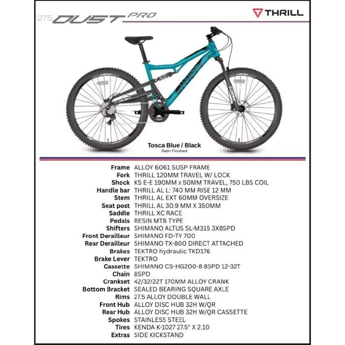 Sepeda MTB 27.5 Thrill Oust Pro Terbaru Alloy 6061 sepeda gunung thrill oust double suspension