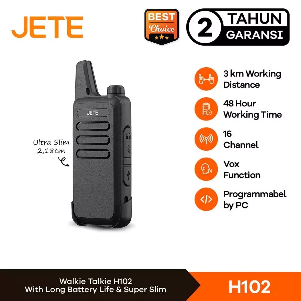 Handy Talky JETE H102 HT 16 Channel Walkie Talkie Jarak Jauh 3km