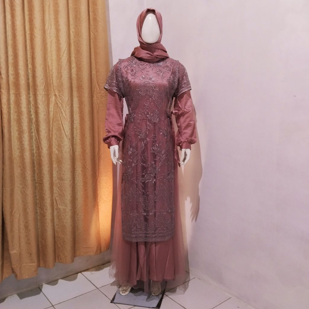 Gamis Azzura Bahan Maxmara Premium Kombinasi Tile dan Broklat