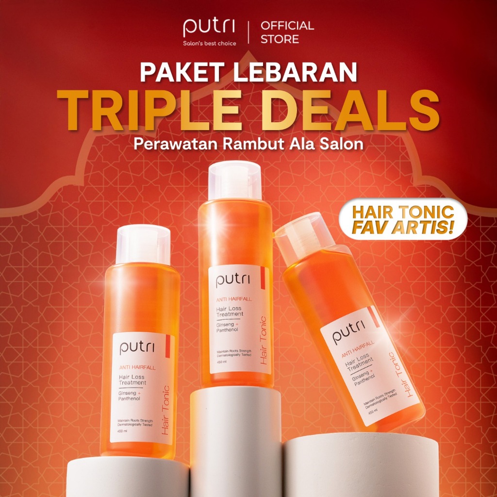 Putri Triple Deals Anti Rontok: Anti Hairfall Hair Tonic 450mL x 3pcs | Hair Tonic Wangi Tahan Lama 