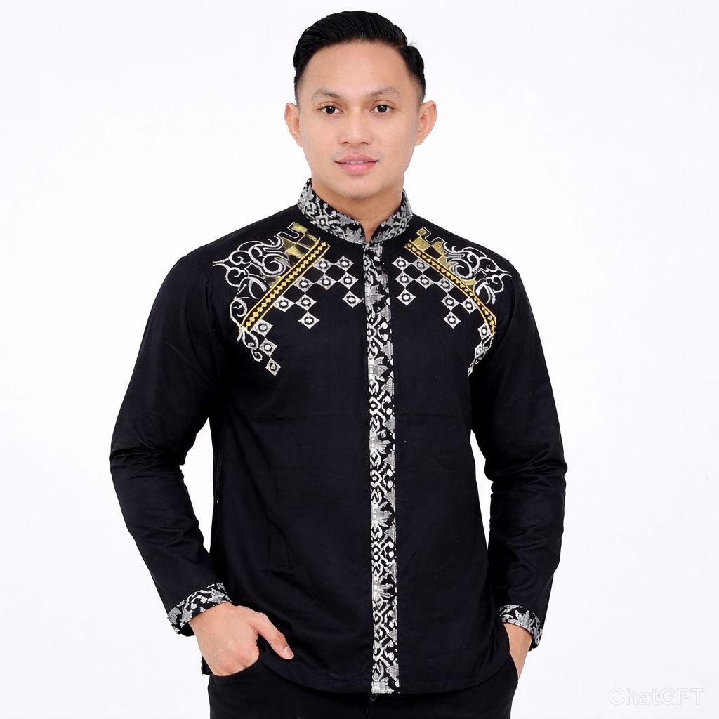 Baju Koko Pria Dewasa Lengan Panjang Batik Kombinasi Bordir Motif Ceplok Kotak – Adem & Nyaman Cocok
