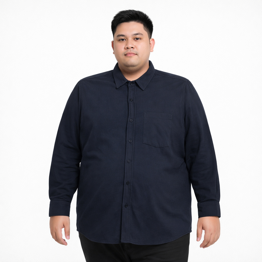 Kemeja Jumbo Pria Big Size Pique Polos Navy Lembut