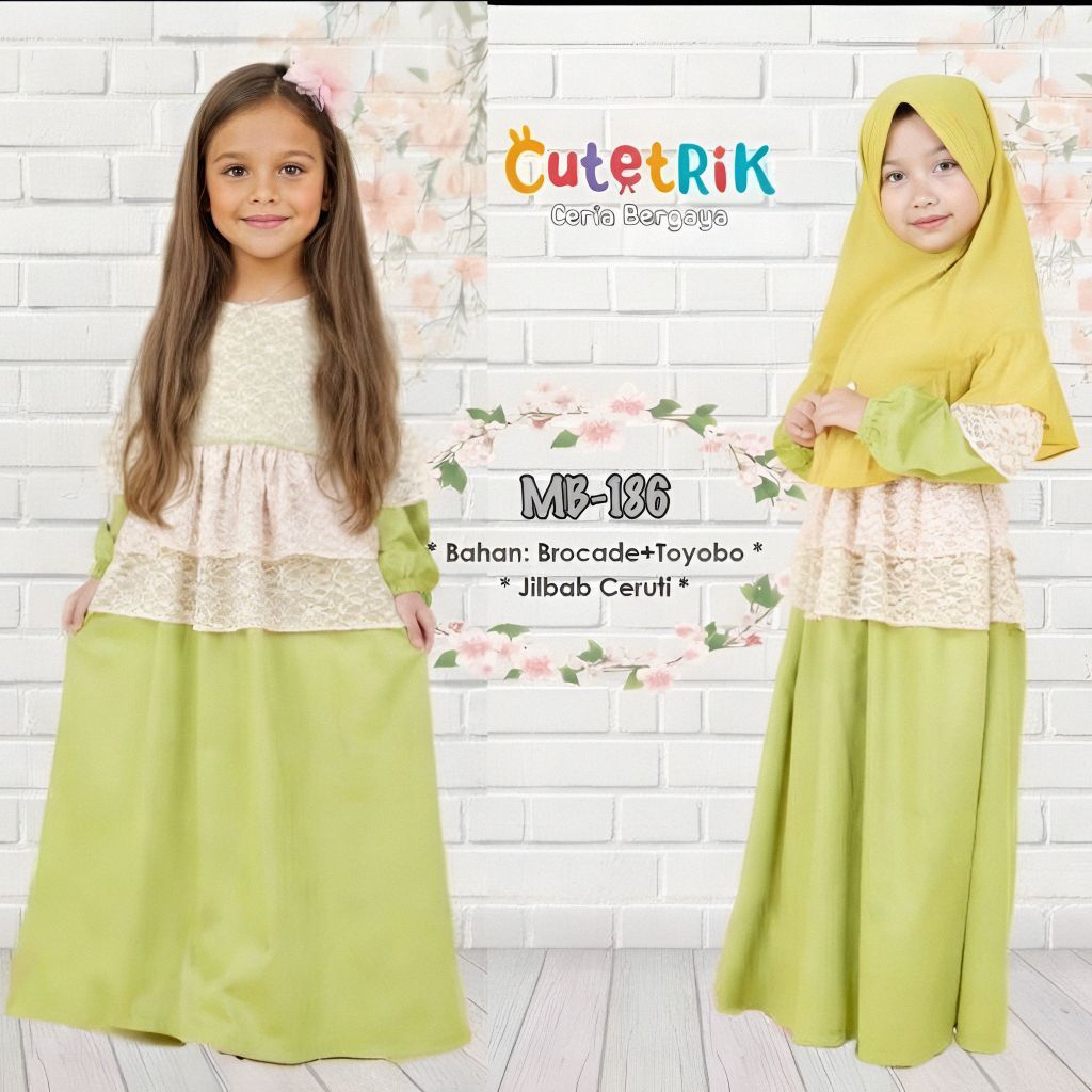Gamis Anak Perempuan Set Jilbab Brokat Pesta l 4-6 Tahun (L) l CUTETRIK MB186 Baju Lebaran