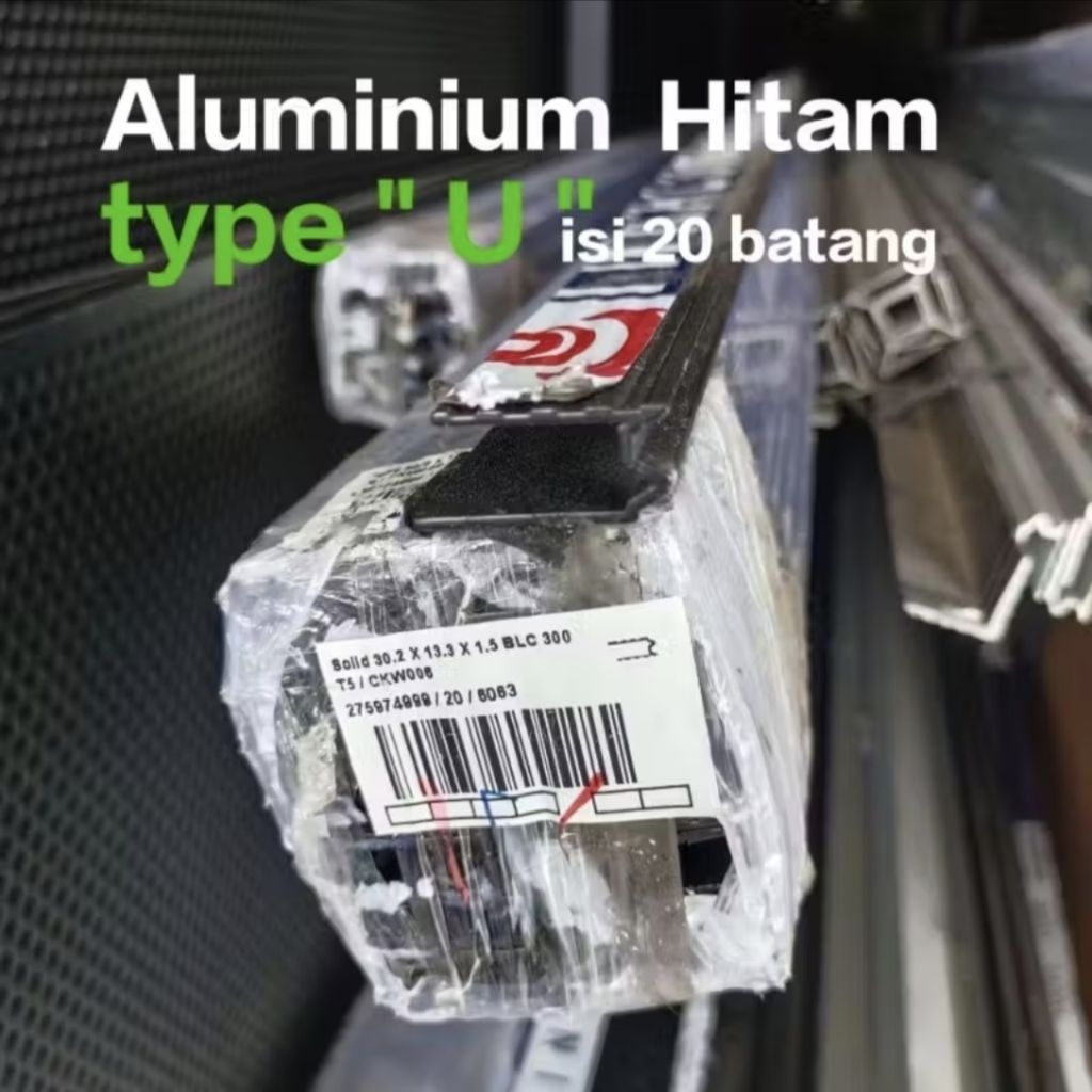 MIG_BLESS ALUMINIUM LIS U HITAM 3M 1 KOLI (20batang)/ALUMINIUM HITAM