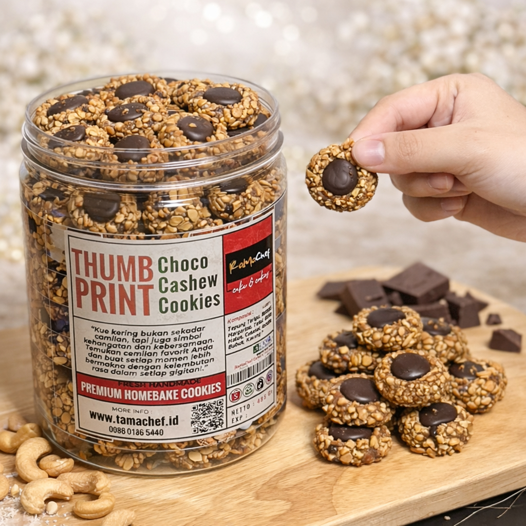 THUMBPRINT Choco Kacang Mede Premium Butter | Kemasan Jar 750ml & Hardtop 350gr | Kue Kering Spesial Lebaran by RaMaChef