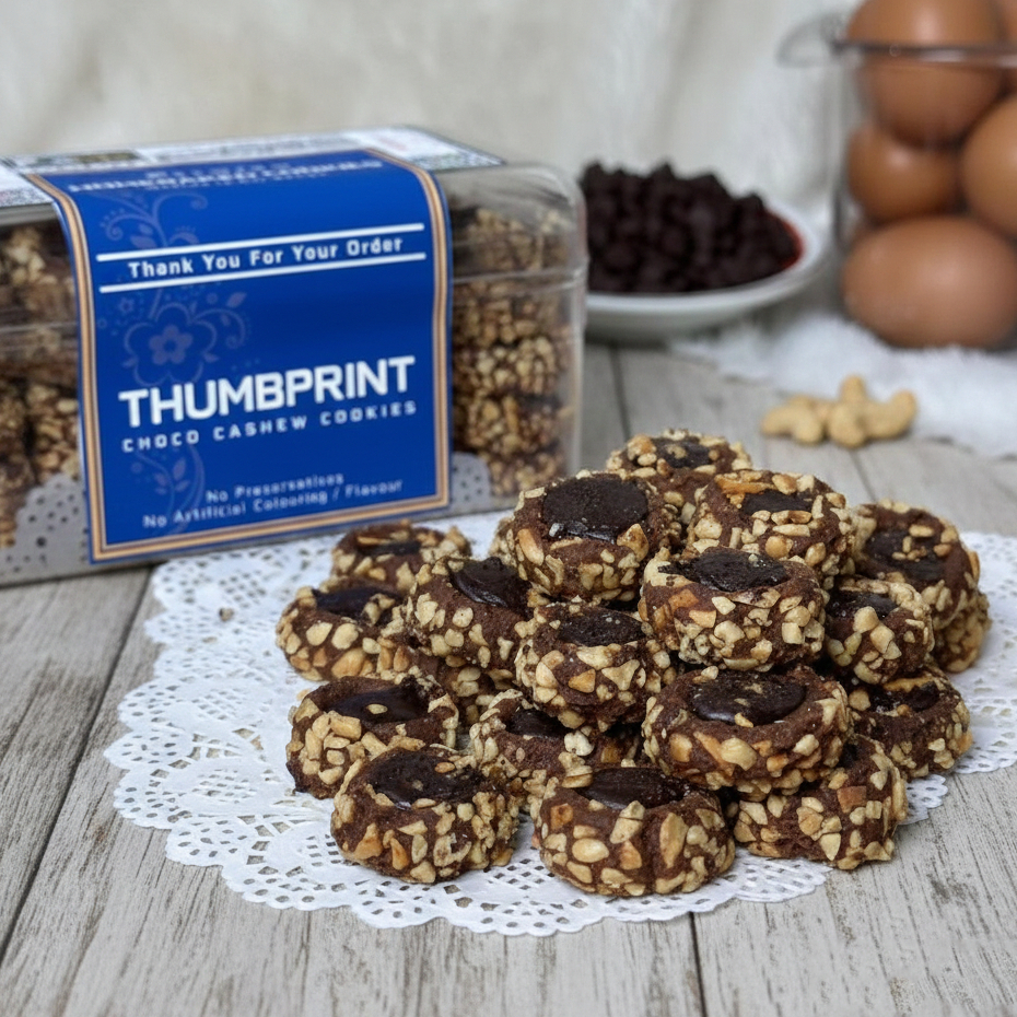 THUMBPRINT Choco Kacang Mede Premium Butter | Kemasan Jar 750ml & Hardtop 350gr | Kue Kering Spesial Lebaran by RaMaChef