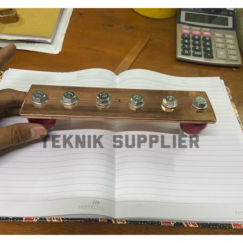 busbar tembaga 10mm x 50mm x 200mm 6 baut M12 / busbar grounding 10x50 busbar tembaga murni