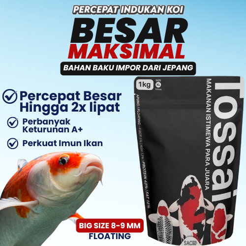 Tossai Pelet Pakan Premium Indukan Ikan Koi 10mm Premium Grow Pembesaran Growth untuk ikan 30cm ke a