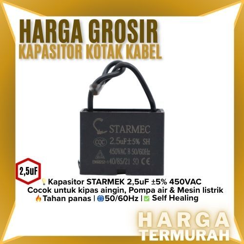 KAPASITOR KOTAK KABEL 2,5UF | KAPASITOR FAN | 2,5 UF | KAPASITOR KOTAK KIPAS ANGIN | KAPASITOR KABEL