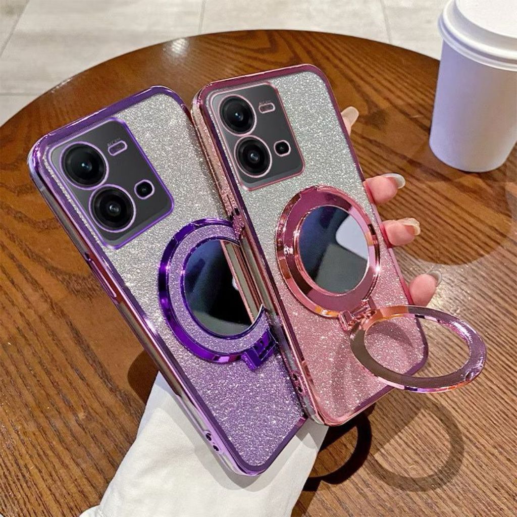 Case VIVO Y35 Soft Case Ring Standing Cermin Gliter Magsafe Terbaru
